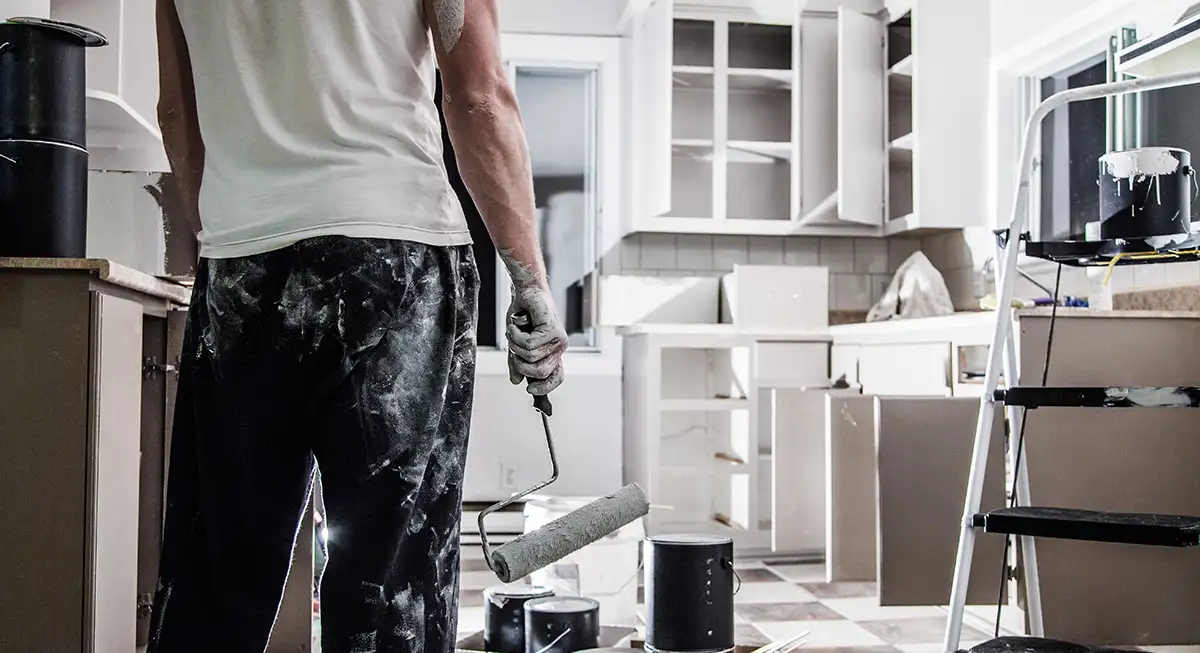 Interior painting in a kitchen under renovation